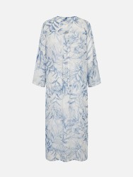 Vestido fluído estampado com fio metalizado 