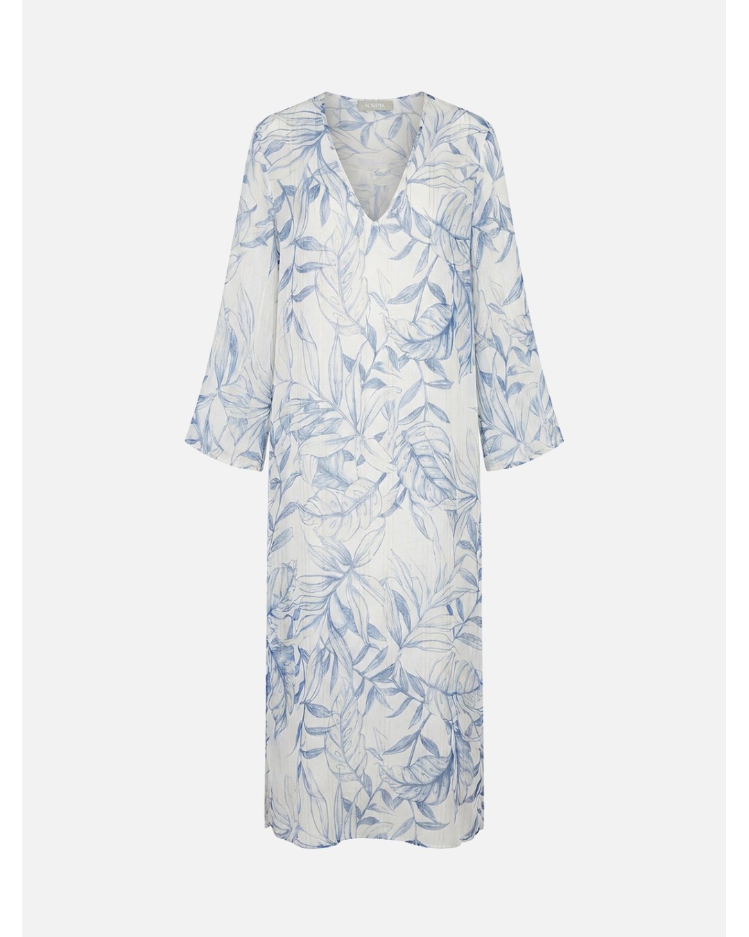 Vestido fluído estampado com fio metalizado 