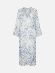 Vestido fluído estampado com fio metalizado 