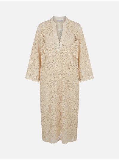 Vestido midi em renda com decote V