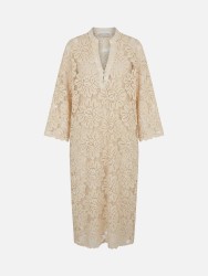 Vestido midi em renda com decote V