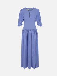Vestido comprido com lágrima e manga aberta