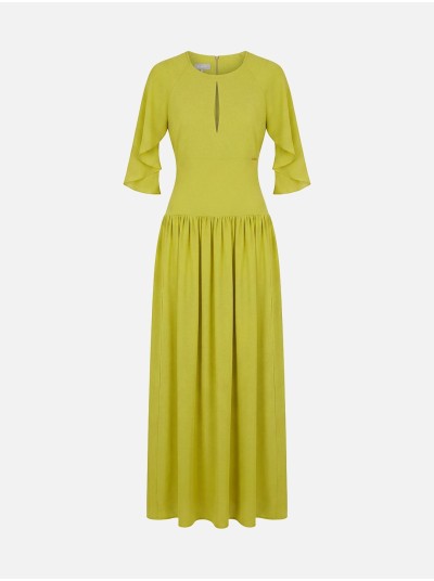 Long dress with keyhole detail and open sleeves