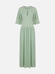 Long dress with keyhole detail and open sleeves