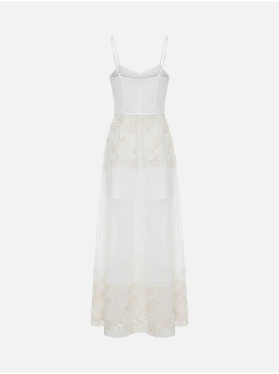 Vestido comprido com pormenor bordado