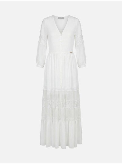 Vestido comprido com detalhes em renda