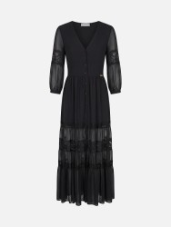 Vestido comprido com detalhes em renda