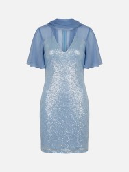 Vestido curto com lantejoulas e lenço