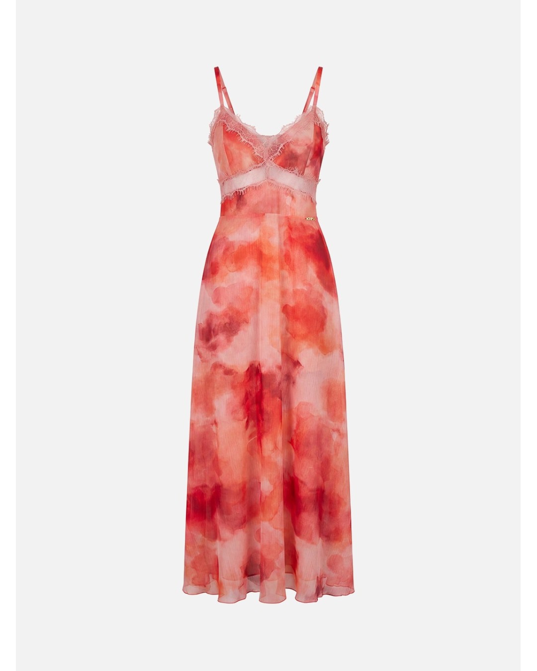 Vestido comprido tye dye com detalhes em renda