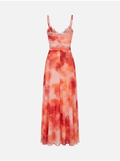 Vestido comprido tye dye com detalhes em renda