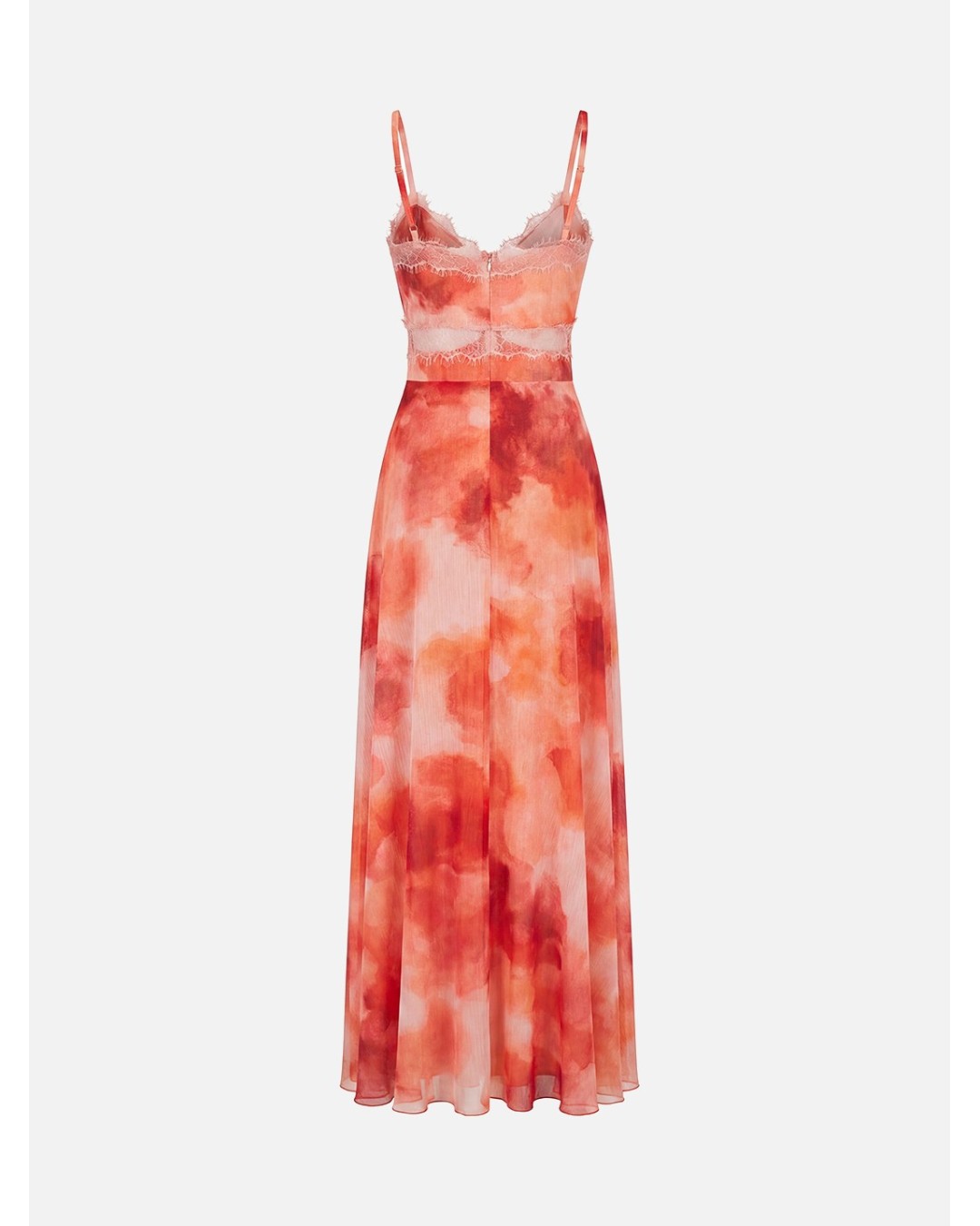 Vestido comprido tye dye com detalhes em renda