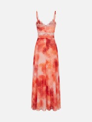 Vestido comprido tye dye com detalhes em renda