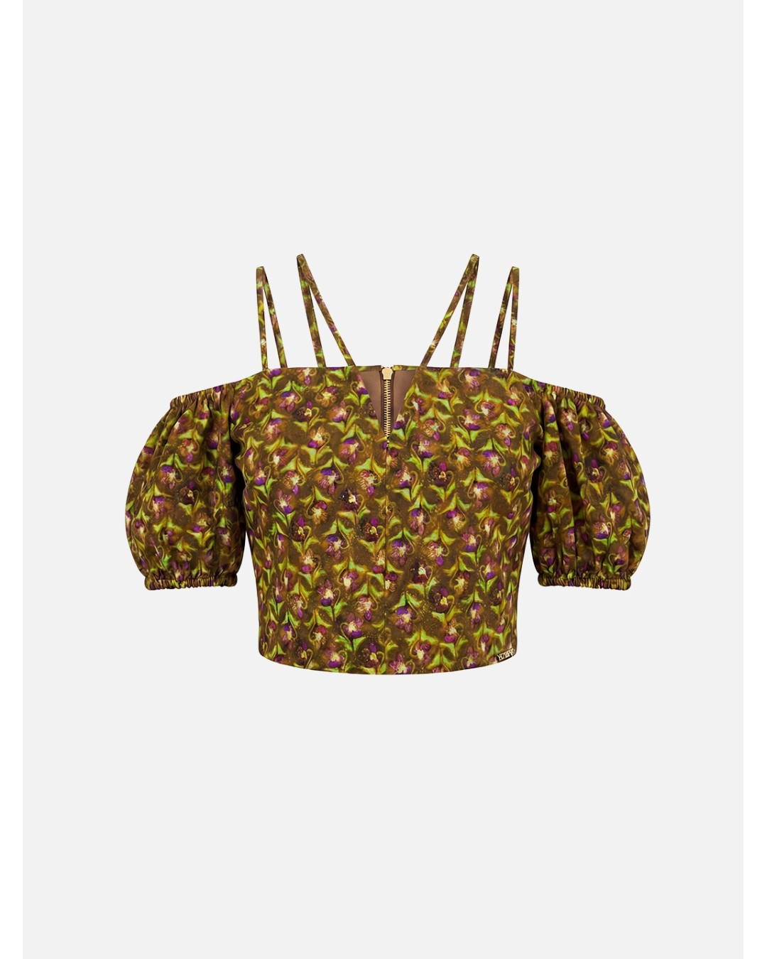 Top curto estampado com manga
