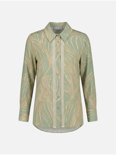 Blusa fluída estampada com pormenor em renda