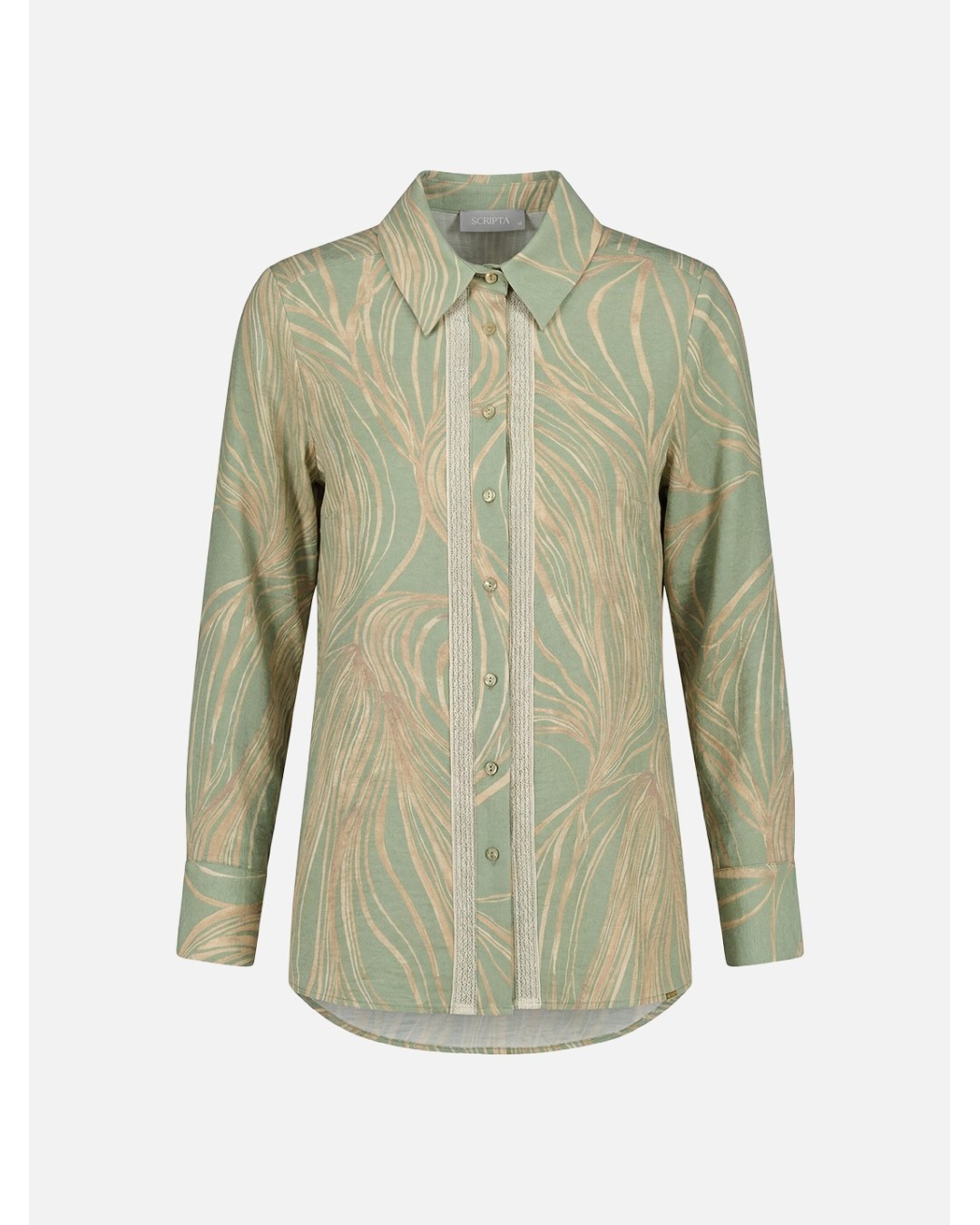 Blusa fluída estampada com pormenor em renda