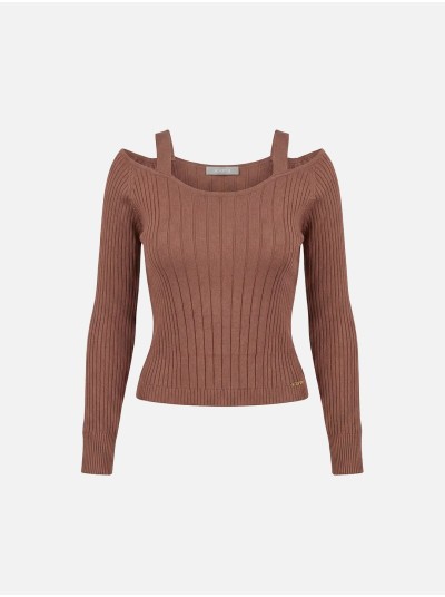 Camisola de malha curta com efeito canelado