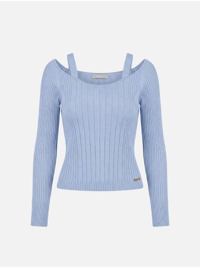 Cropped ribbed-effect knitted sweater