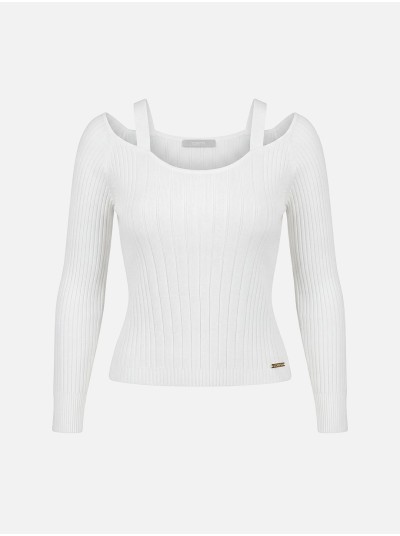 Camisola de malha curta com efeito canelado