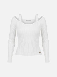 Cropped ribbed-effect knitted sweater