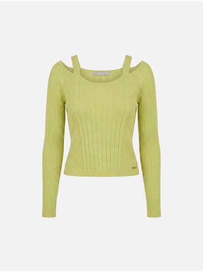 Camisola de malha curta com efeito canelado
