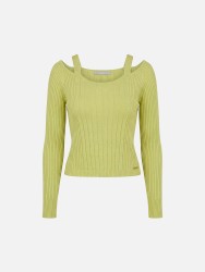 Cropped ribbed-effect knitted sweater