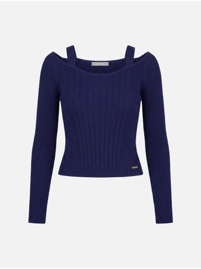 Camisola de malha curta com efeito canelado