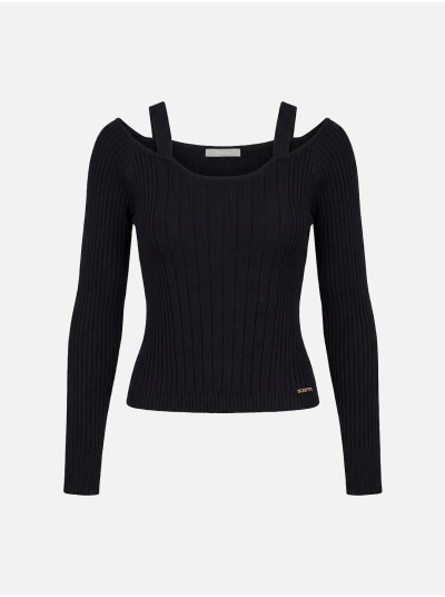 Camisola de malha curta com efeito canelado