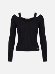 Cropped ribbed-effect knitted sweater