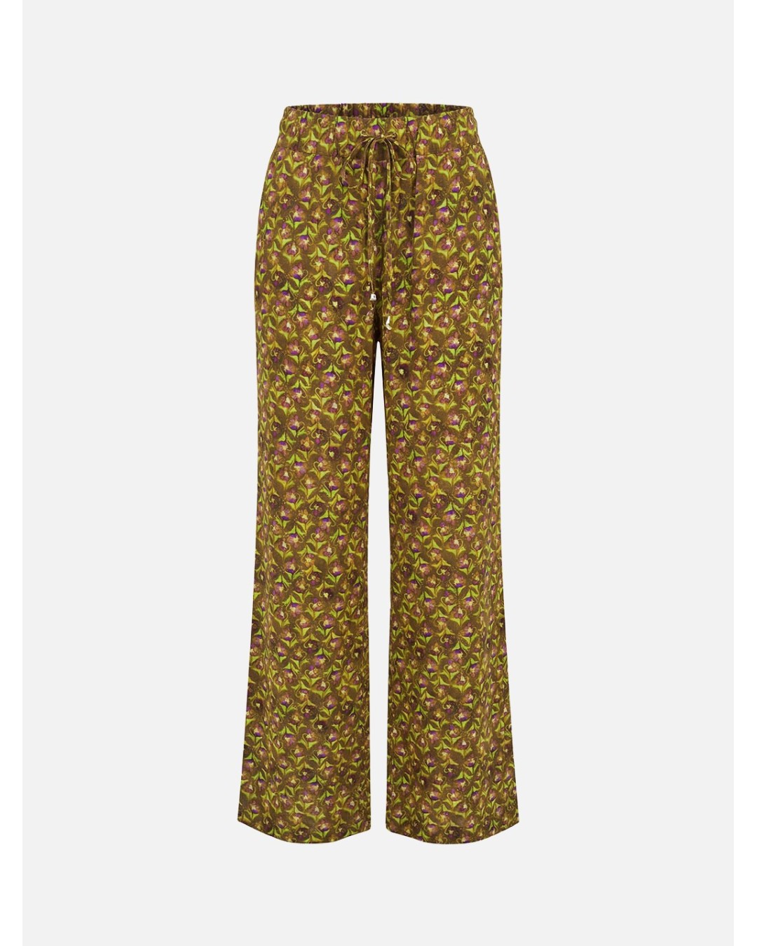 Fluid printed trousers with elastic waistband
