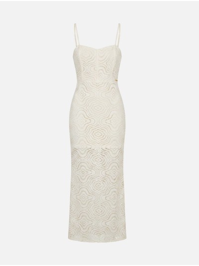 Vestido comprido em renda de alça fina