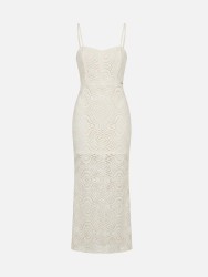 Vestido comprido em renda de alça fina