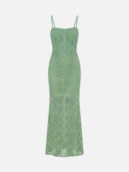 Vestido comprido em renda de alça fina