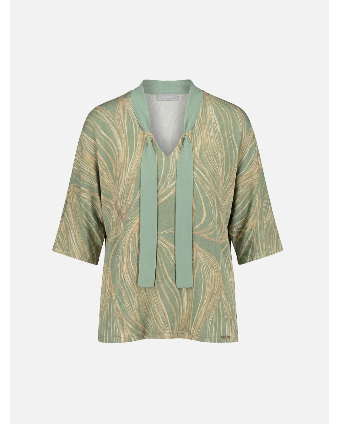 Blusa em malha estampada com ilhós