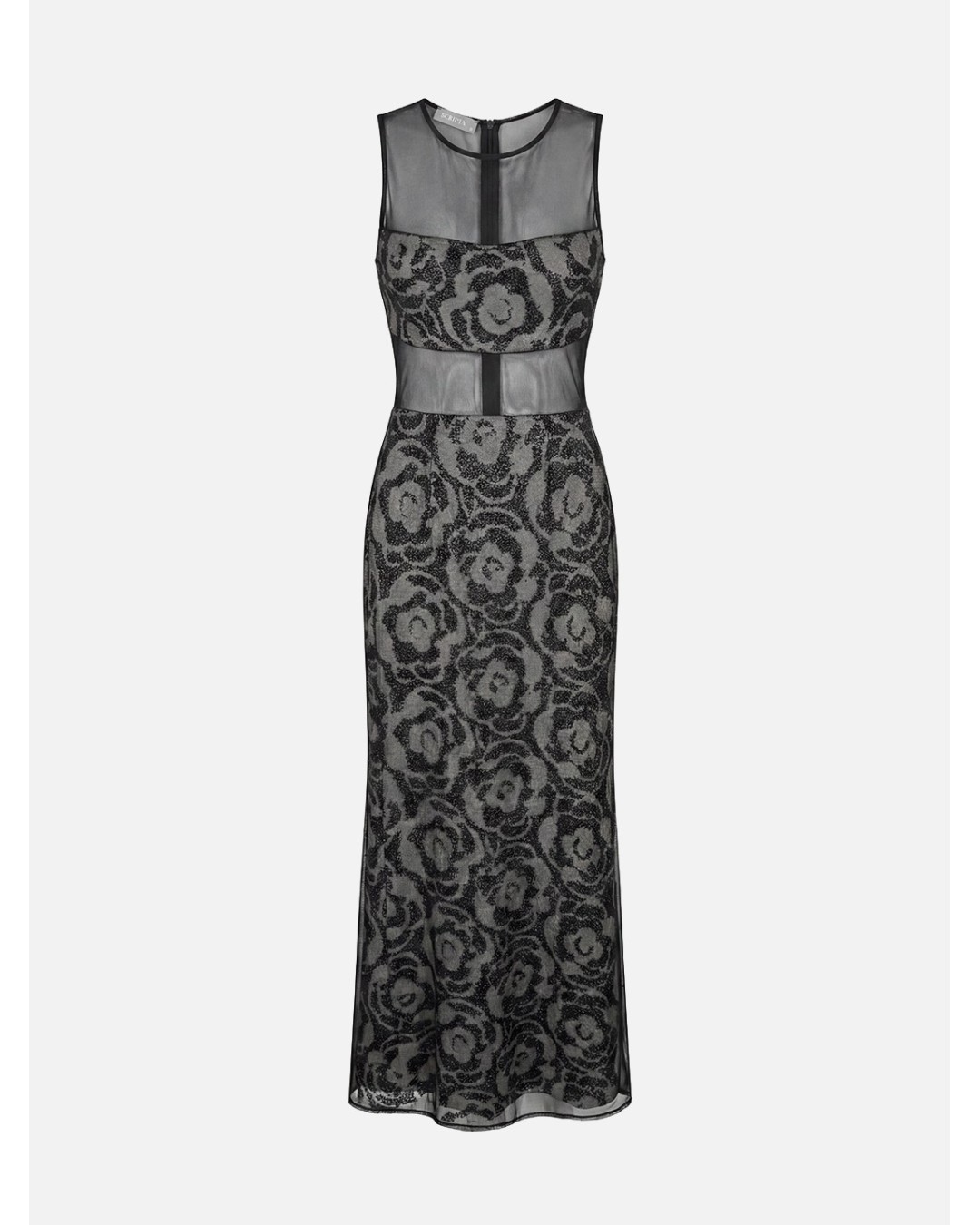 Vestido comprido estampado com tule