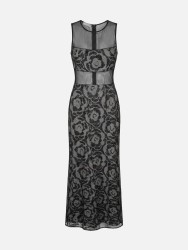 Vestido comprido estampado com tule