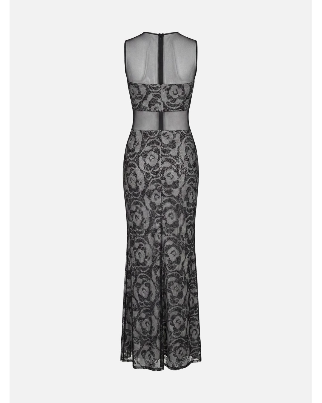 Long printed dress with tulle