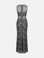 Long printed dress with tulle