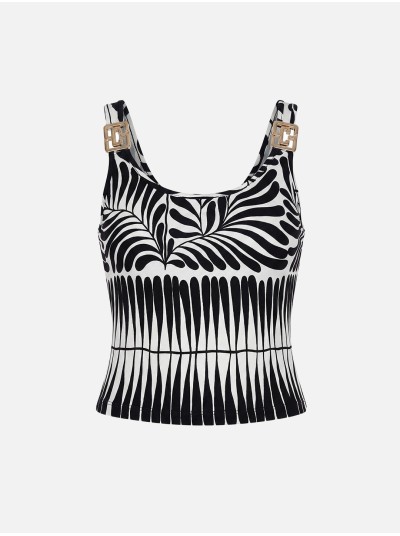 Printed knit top with metallic detail
