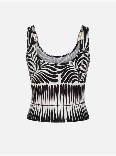 Printed knit top with metallic detail