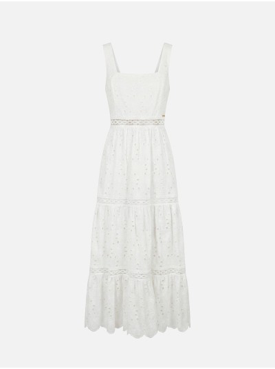 Vestido comprido em renda com decote quadrado 