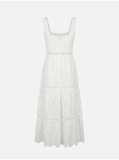 Vestido comprido em renda com decote quadrado 