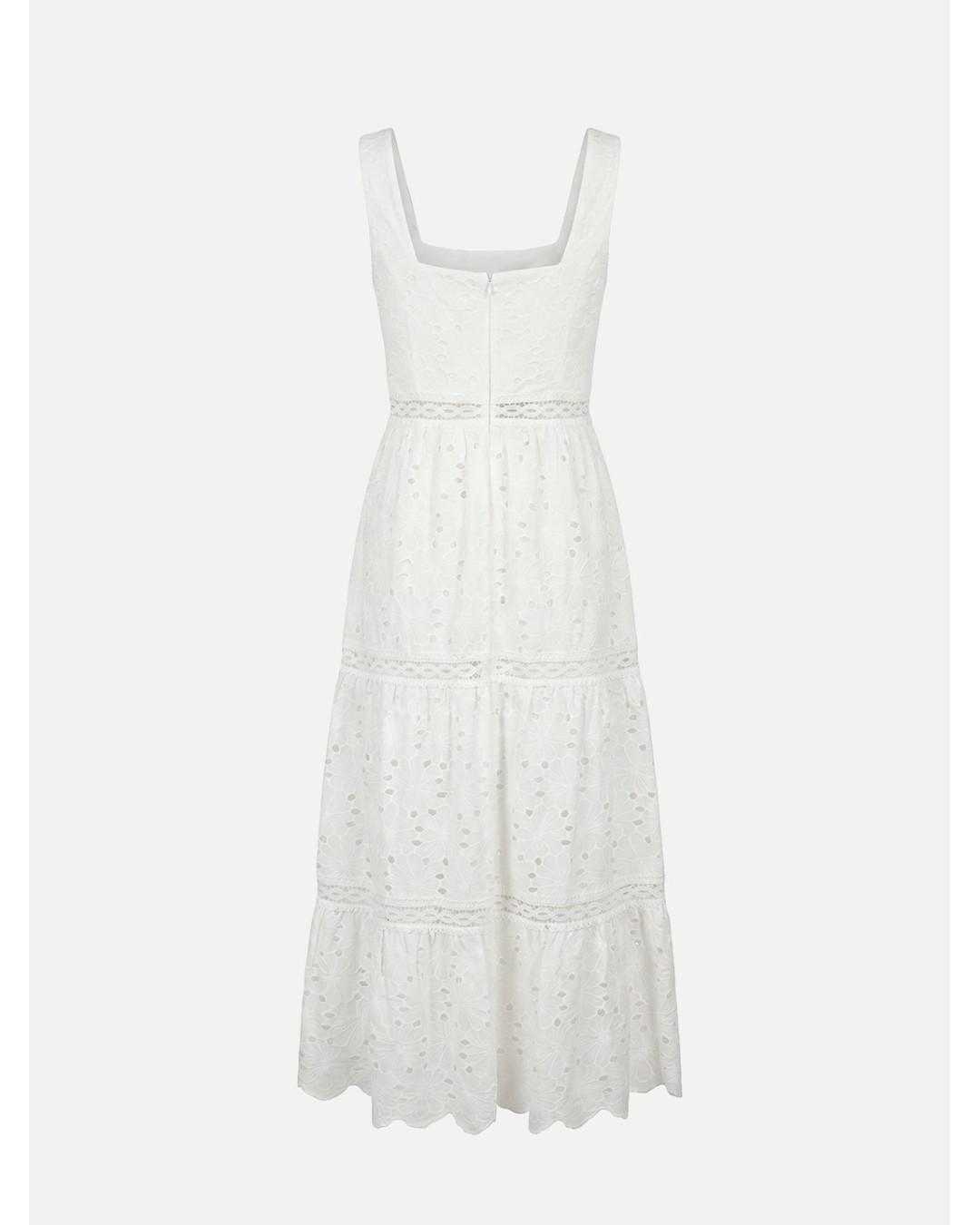 Vestido comprido em renda com decote quadrado 