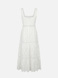 Vestido comprido em renda com decote quadrado 