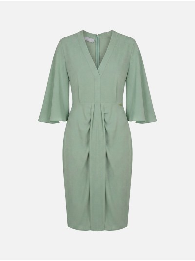 Midi dress with long sleeves and V-neckline