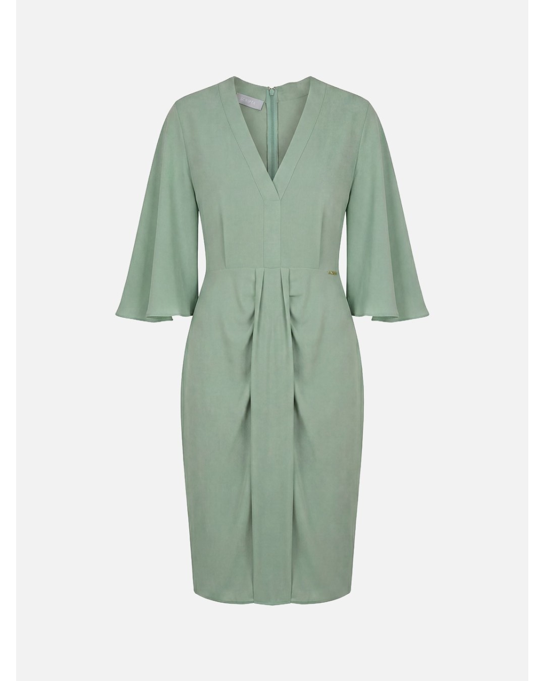 Vestido midi de manga larga e decote em V 