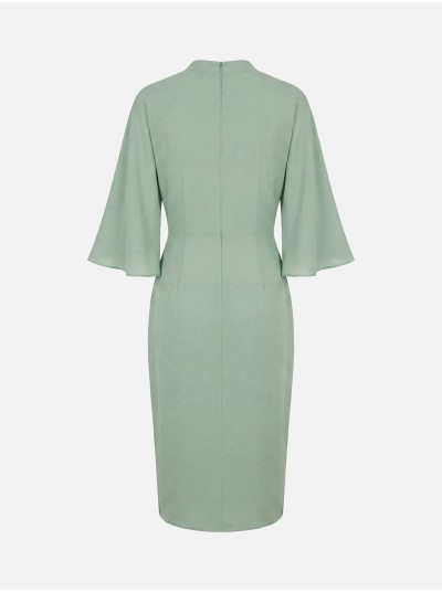 Midi dress with long sleeves and V-neckline