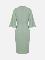 Midi dress with long sleeves and V-neckline